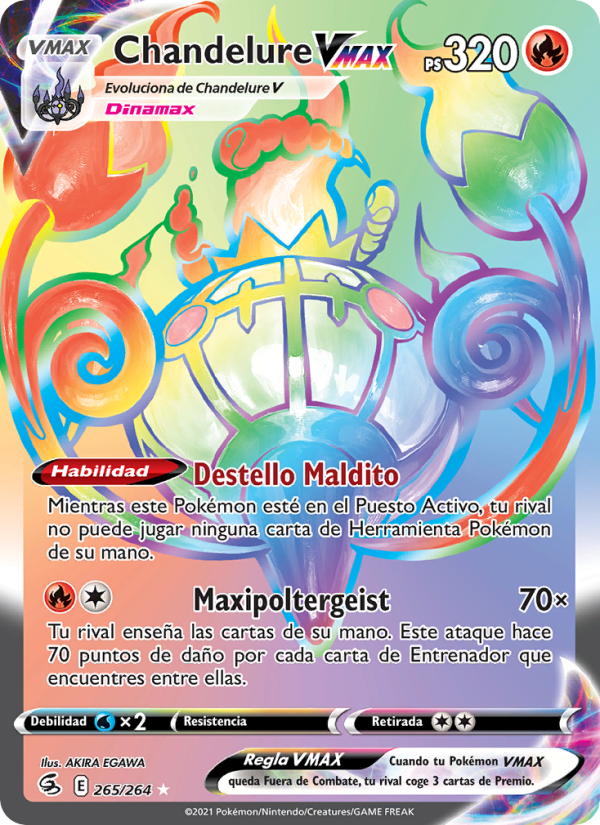 Chandelure VMAX 265 — Golpe Fusión (Spanish Pokémon TCG card)