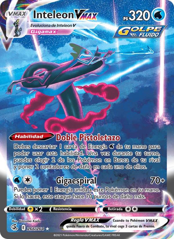 Inteleon VMAX 266 — Golpe Fusión (Spanish Pokémon TCG card)