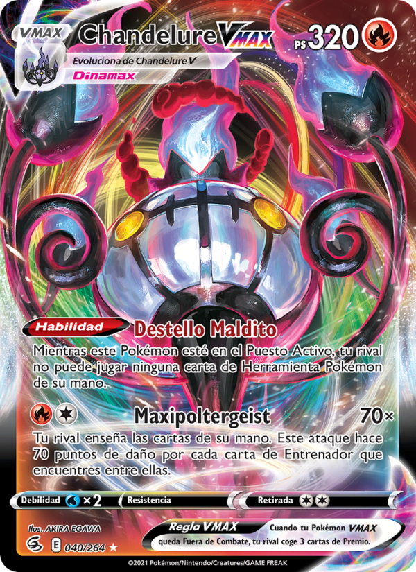 Chandelure VMAX 40 — Golpe Fusión (Spanish Pokémon TCG card)