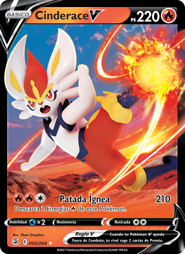 Cinderace V 43 — Golpe Fusión (Spanish Pokémon TCG card)
