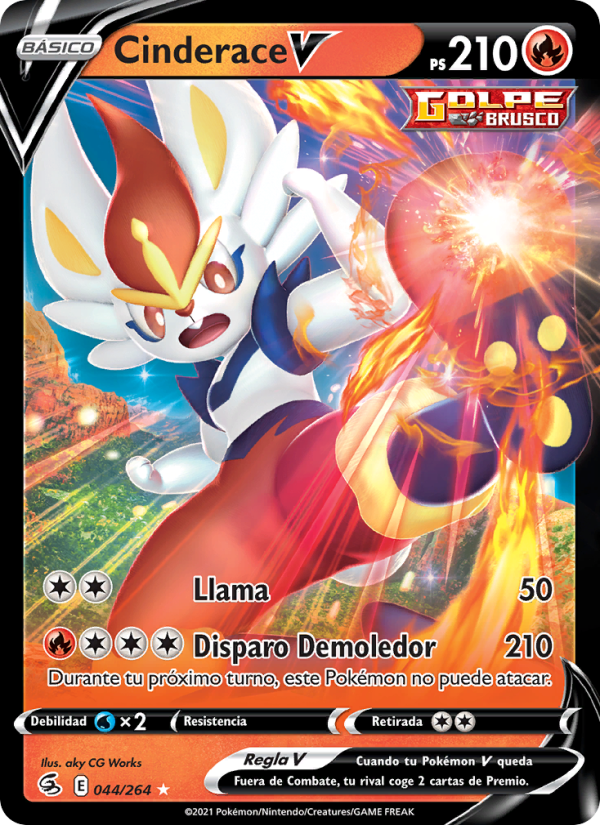 Cinderace V 44 — Golpe Fusión (Spanish Pokémon TCG card)