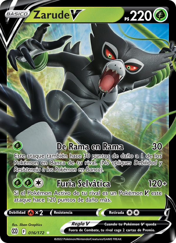 Zarude V 016 — Astros Brillantes (Spanish Pokémon TCG card)