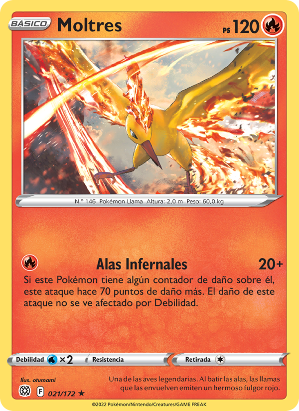 Moltres 021 — Astros Brillantes (Spanish Pokémon TCG card)