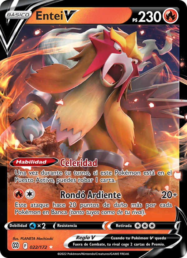 Entei V 022 — Astros Brillantes (Spanish Pokémon TCG card)