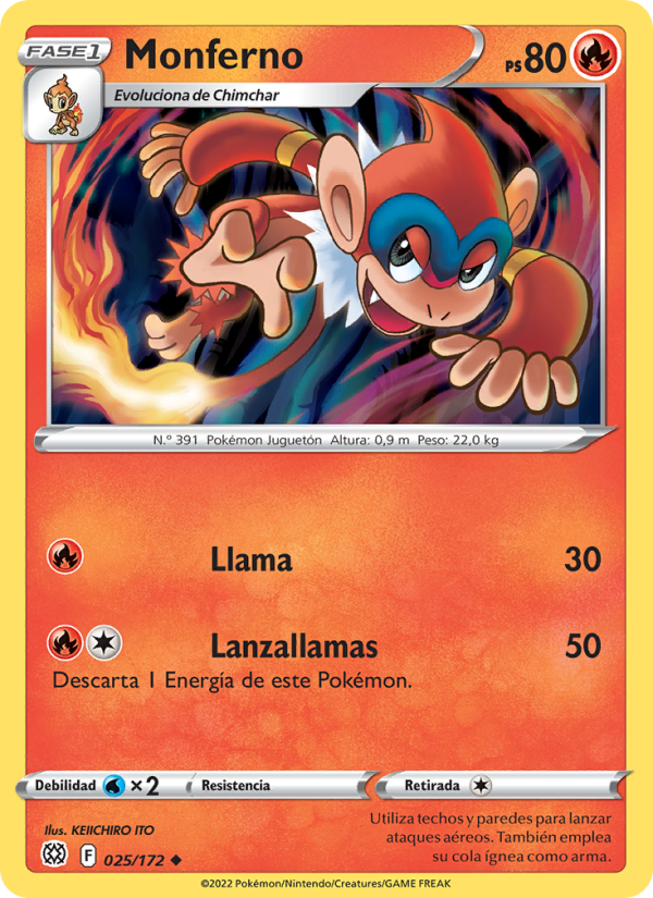 Monferno 025 — Astros Brillantes (Spanish Pokémon TCG card)
