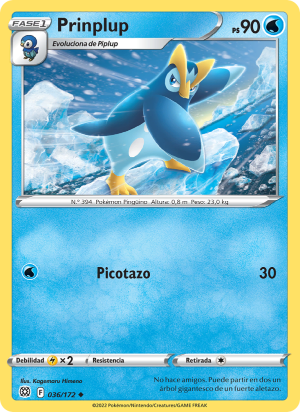 Prinplup 036 — Astros Brillantes (Spanish Pokémon TCG card)