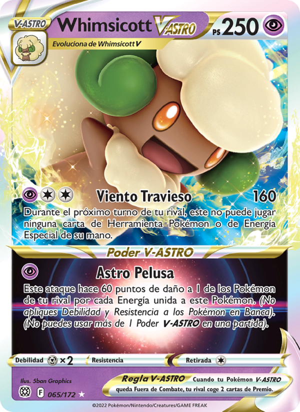 Whimsicott V-ASTRO 065 — Astros Brillantes (Spanish Pokémon TCG card)