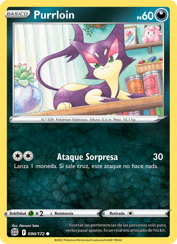 Purrloin 090 — Astros Brillantes (Spanish Pokémon TCG card)