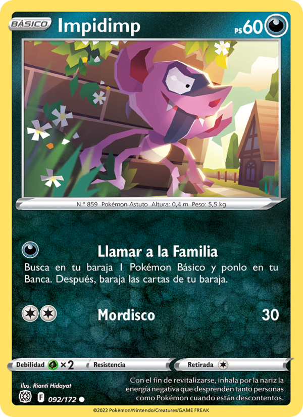 Impidimp 092 — Astros Brillantes (Spanish Pokémon TCG card)