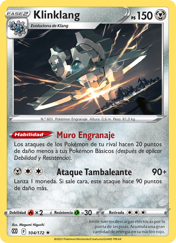 Klinklang 104 — Astros Brillantes (Spanish Pokémon TCG card)