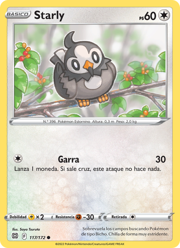 Starly 117 — Astros Brillantes (Spanish Pokémon TCG card)