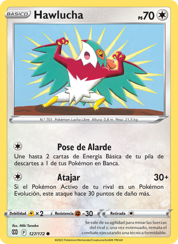 Hawlucha 127 — Astros Brillantes (Spanish Pokémon TCG card)
