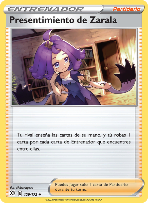 Presentimiento de Zarala 129 — Astros Brillantes (Spanish Pokémon TCG card)