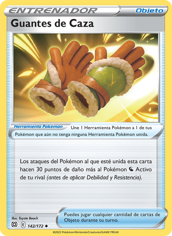Guantes de Caza 142 — Astros Brillantes (Spanish Pokémon TCG card)