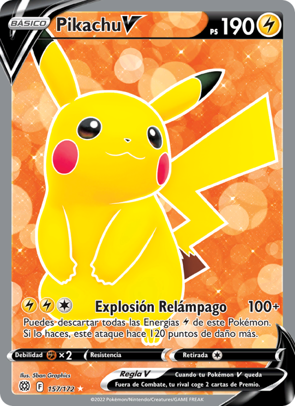 Pikachu V 157 — Astros Brillantes (Spanish Pokémon TCG card)