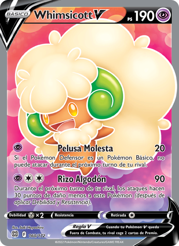 Whimsicott V 160 — Astros Brillantes (Spanish Pokémon TCG card)