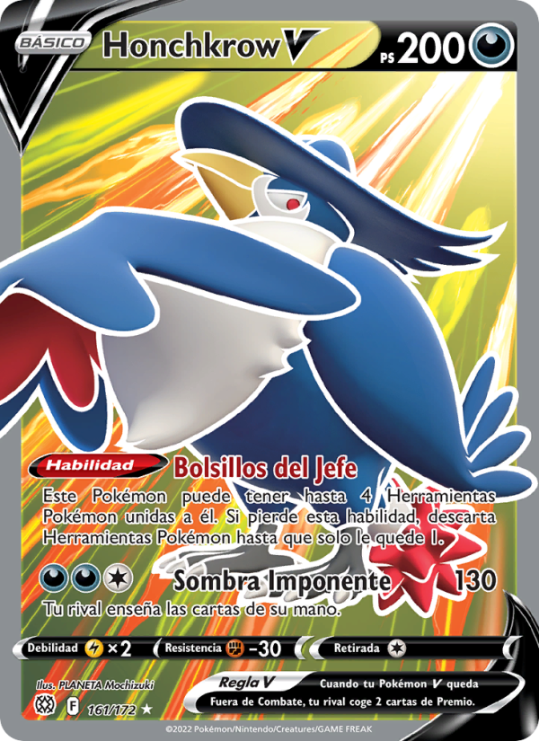 Honchkrow V 161 — Astros Brillantes (Spanish Pokémon TCG card)