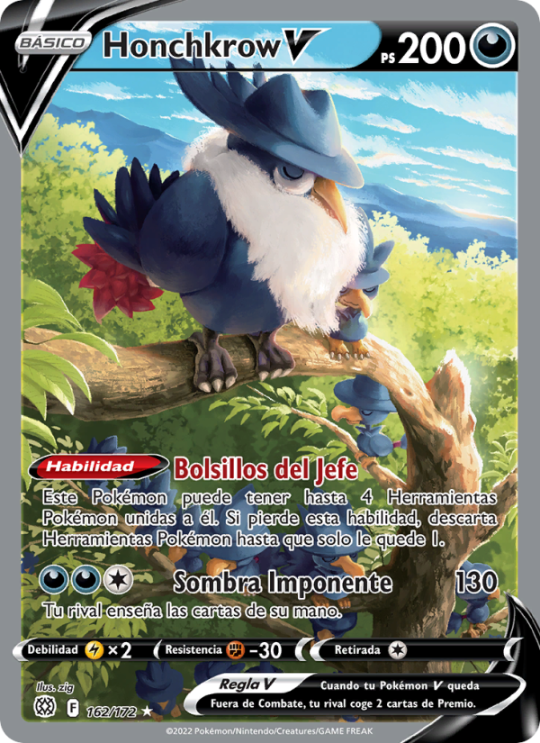 Honchkrow V 162 — Astros Brillantes (Spanish Pokémon TCG card)