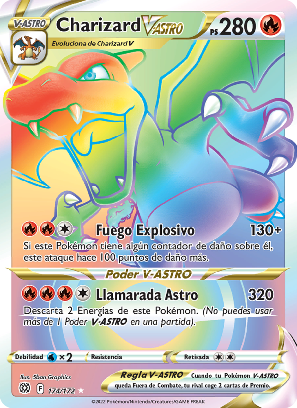 Charizard V-ASTRO 174 — Astros Brillantes (Spanish Pokémon TCG card)