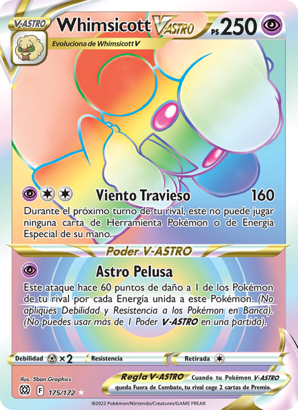 Whimsicott V-ASTRO 175 — Astros Brillantes (Spanish Pokémon TCG card)