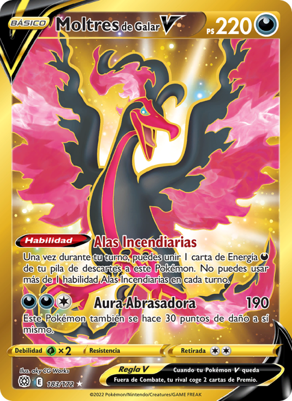 Moltres de Galar V 183 — Astros Brillantes (Spanish Pokémon TCG card)