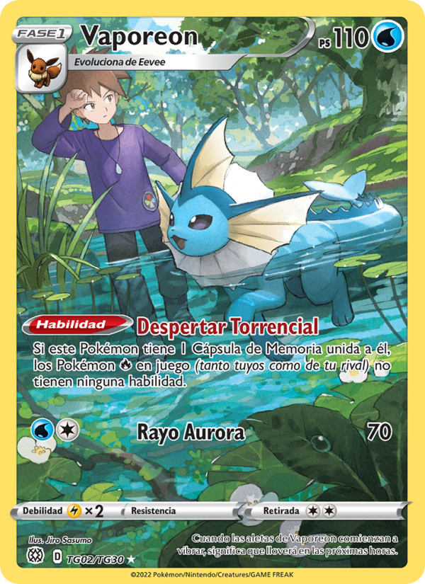Vaporeon TG02 — Astros Brillantes (Spanish Pokémon TCG card)