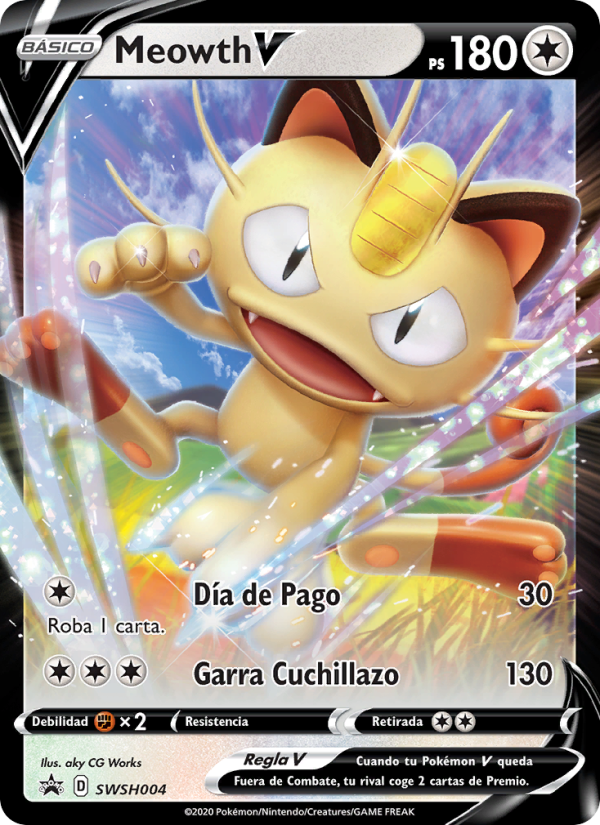 Meowth V SWSH004 — Cartas de promoción ESES (Spanish Pokémon TCG card)