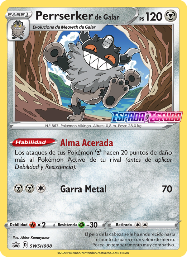 Perrserker de Galar SWSH008 — Cartas de promoción ESES (Spanish Pokémon TCG card)