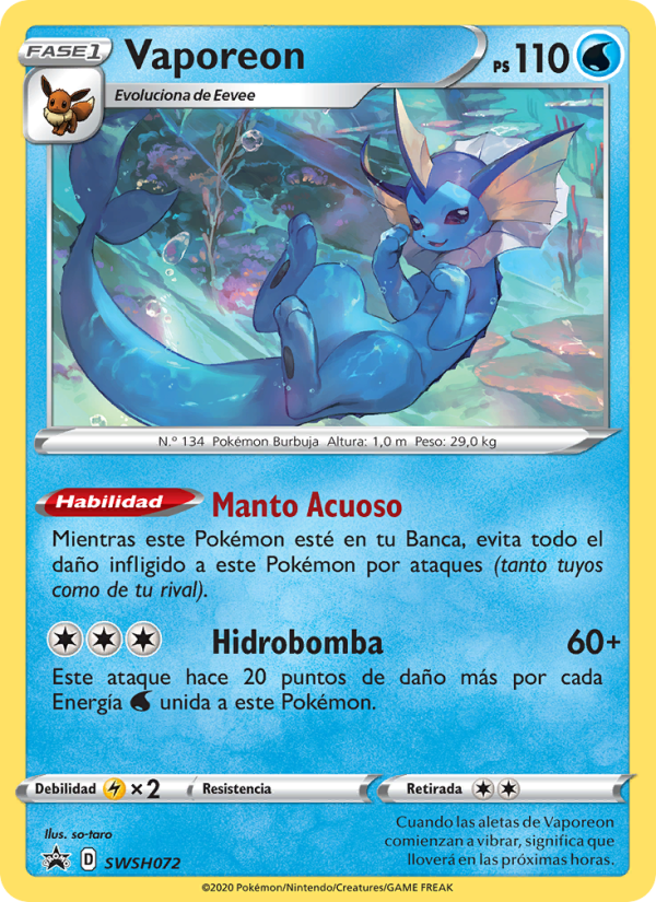 Vaporeon SWSH072 — Cartas de promoción ESES (Spanish Pokémon TCG card)