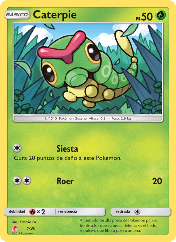 Caterpie 1 — Kit de Entrenador Sol y Luna (Lycanroc) (Spanish Pokémon TCG card)