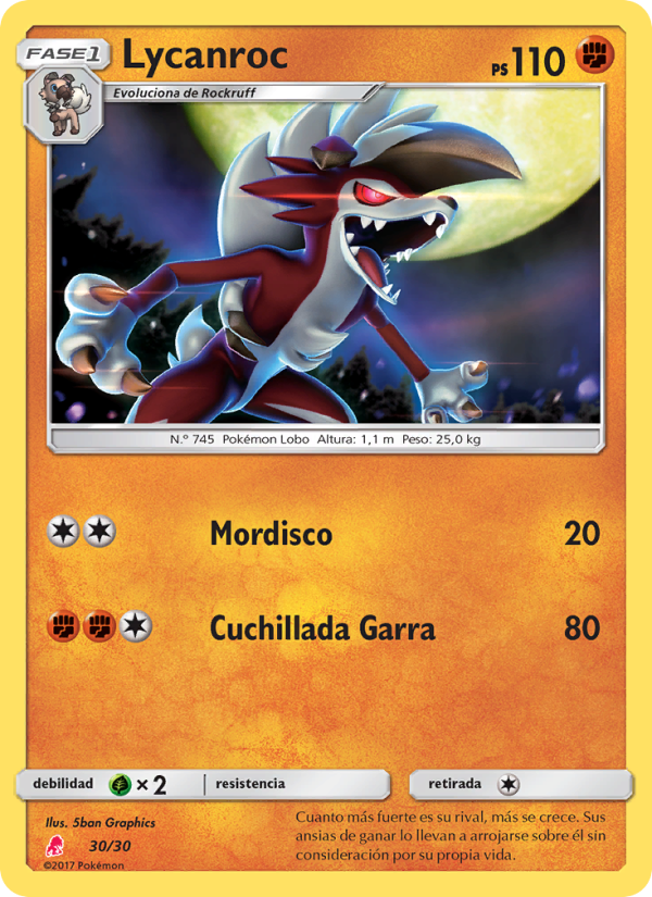 Lycanroc 30 — Kit de Entrenador Sol y Luna (Lycanroc) (Spanish Pokémon TCG card)