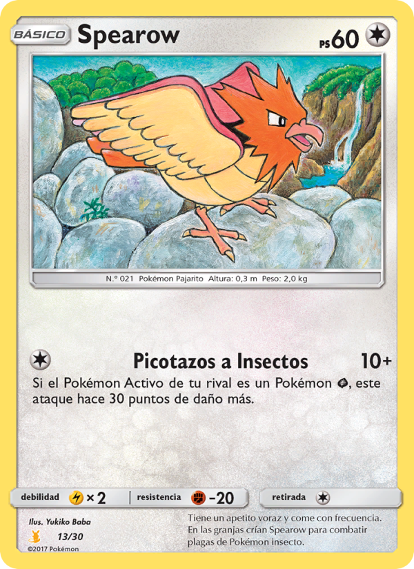 Spearow 13 — Kit de Entrenador Sol y Luna (Raichu de Alola) (Spanish Pokémon TCG card)