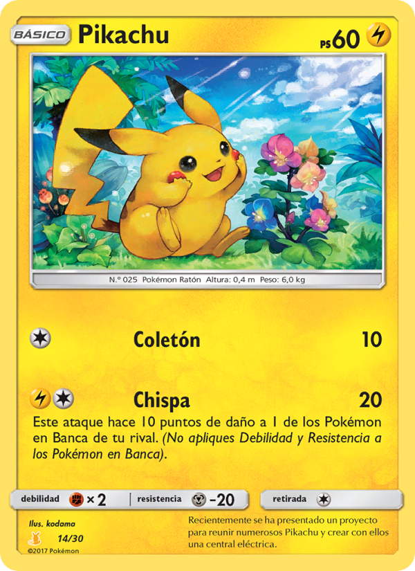 Pikachu 14 — Kit de Entrenador Sol y Luna (Raichu de Alola) (Spanish Pokémon TCG card)