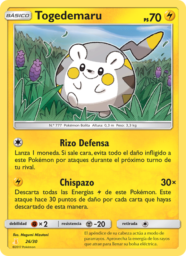 Togedemaru 26 — Kit de Entrenador Sol y Luna (Raichu de Alola) (Spanish Pokémon TCG card)