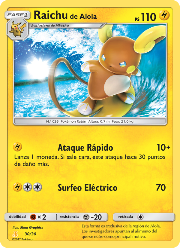 Raichu de Alola 30 — Kit de Entrenador Sol y Luna (Raichu de Alola) (Spanish Pokémon TCG card)
