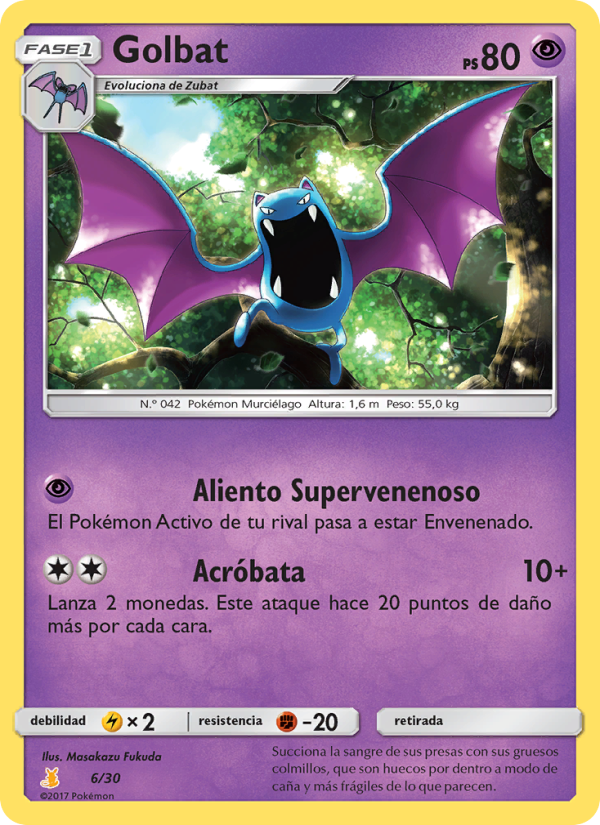 Golbat 6 — Kit de Entrenador Sol y Luna (Raichu de Alola) (Spanish Pokémon TCG card)