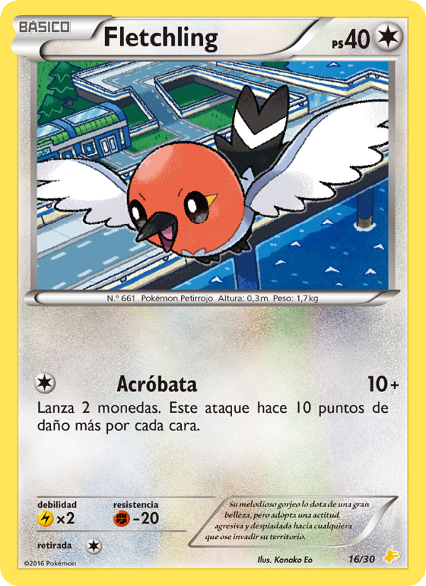 Fletchling 16 — Kit de Entrenador XY (Pikachu Enmascarada) (Spanish Pokémon TCG card)