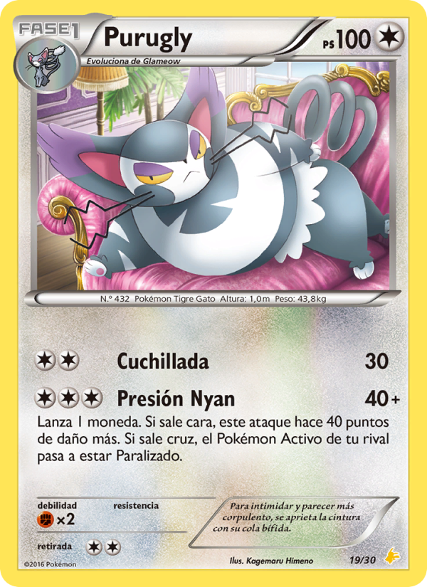 Purugly 19 — Kit de Entrenador XY (Pikachu Enmascarada) (Spanish Pokémon TCG card)