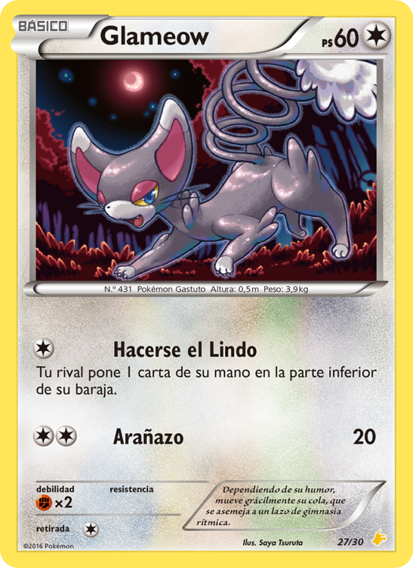 Glameow 27 — Kit de Entrenador XY (Pikachu Enmascarada) (Spanish Pokémon TCG card)