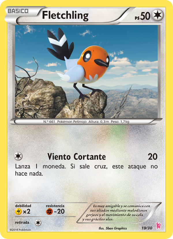 Fletchling 19 — Kit de Entrenador XY (Pikachu Enmascarada) (Spanish Pokémon TCG card)