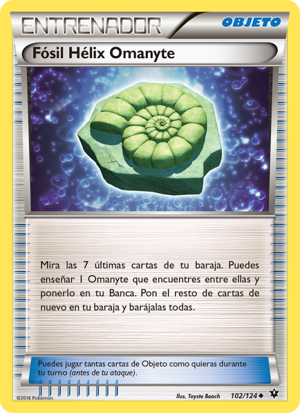 Fósil Hélix Omanyte 102 — Destinos Enfrentados (Spanish Pokémon TCG card)