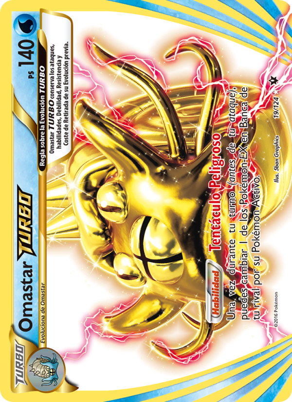 Omastar TURBO 19 — Destinos Enfrentados (Spanish Pokémon TCG card)