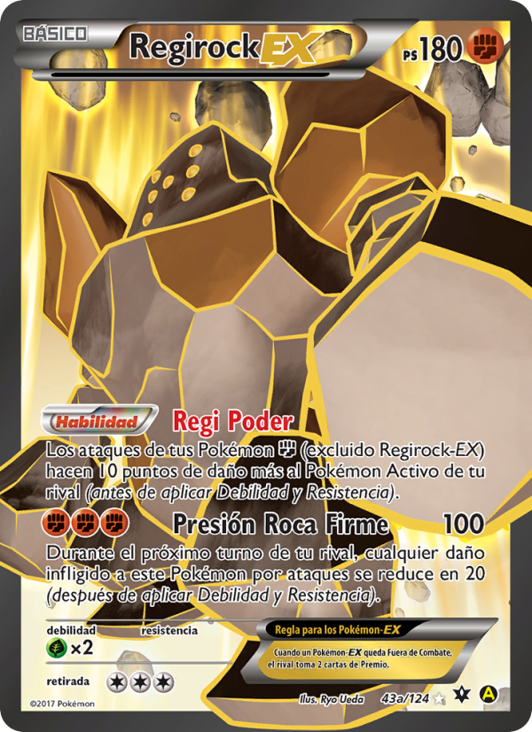 Regirock EX 43a — Destinos Enfrentados (Spanish Pokémon TCG card)