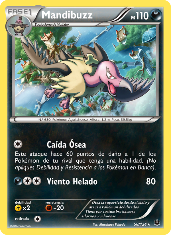 Mandibuzz 58 — Destinos Enfrentados (Spanish Pokémon TCG card)