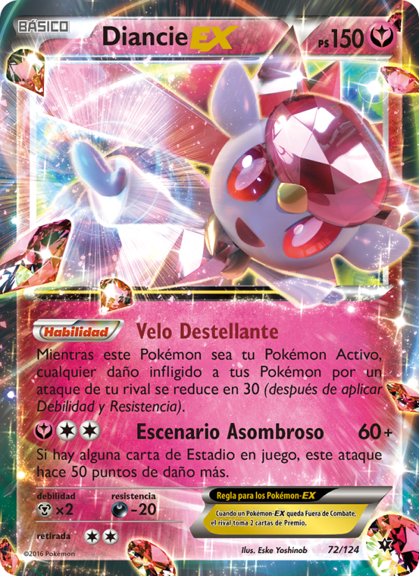 Diancie EX 72 — Destinos Enfrentados (Spanish Pokémon TCG card)