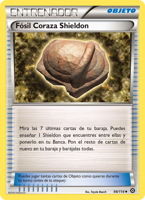Fósil Coraza Shieldon 98 — Asedio de Vapor (Spanish Pokémon TCG card)