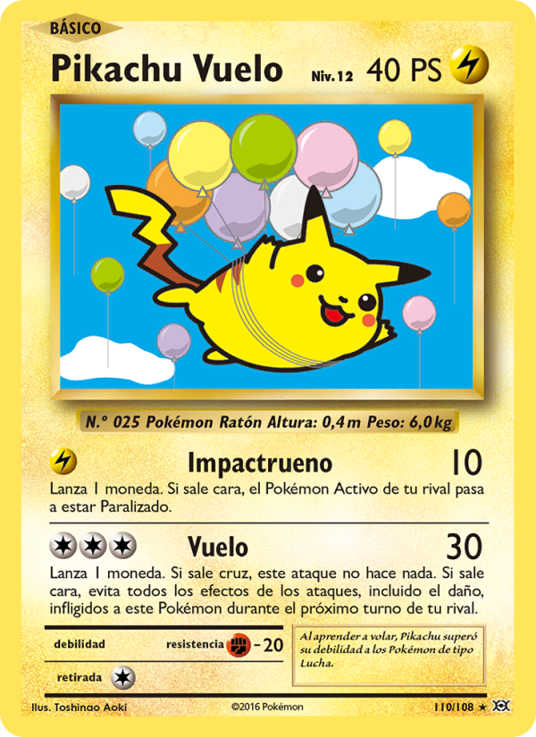 Pikachu Vuelo 110 — Evoluciones (Spanish Pokémon TCG card)