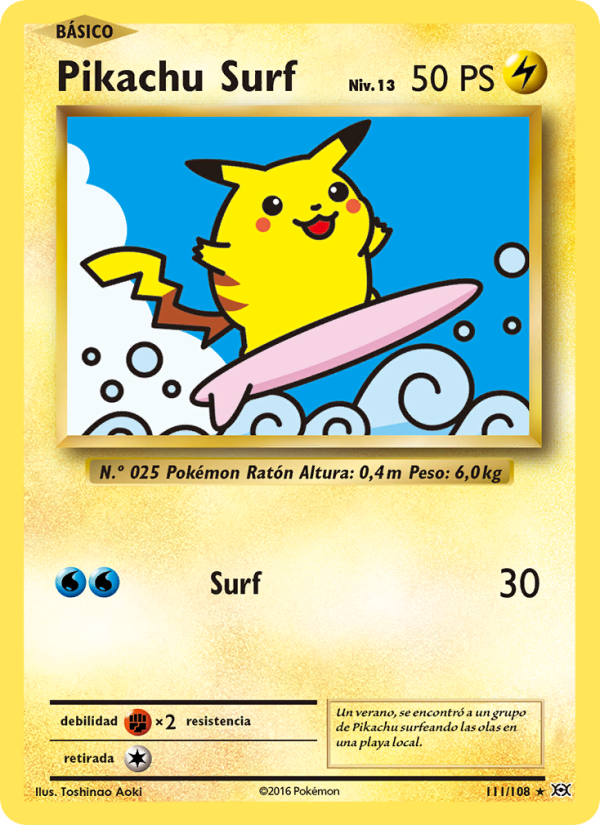 Pikachu Surf 111 — Evoluciones (Spanish Pokémon TCG card)