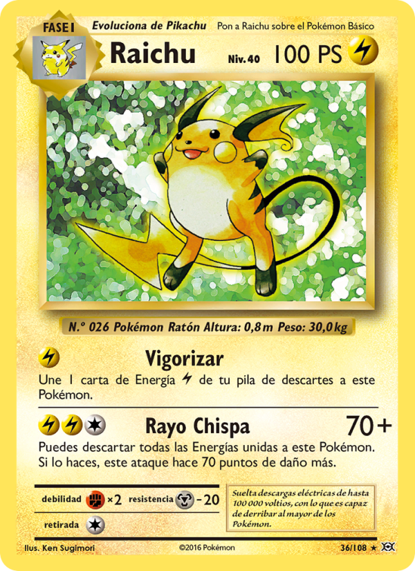 Raichu 36 — Evoluciones (Spanish Pokémon TCG card)
