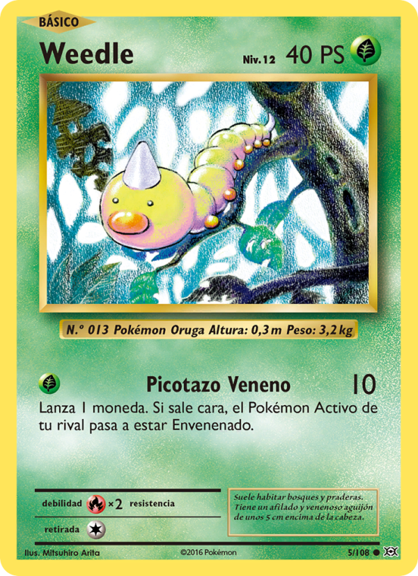 Weedle 5 — Evoluciones (Spanish Pokémon TCG card)